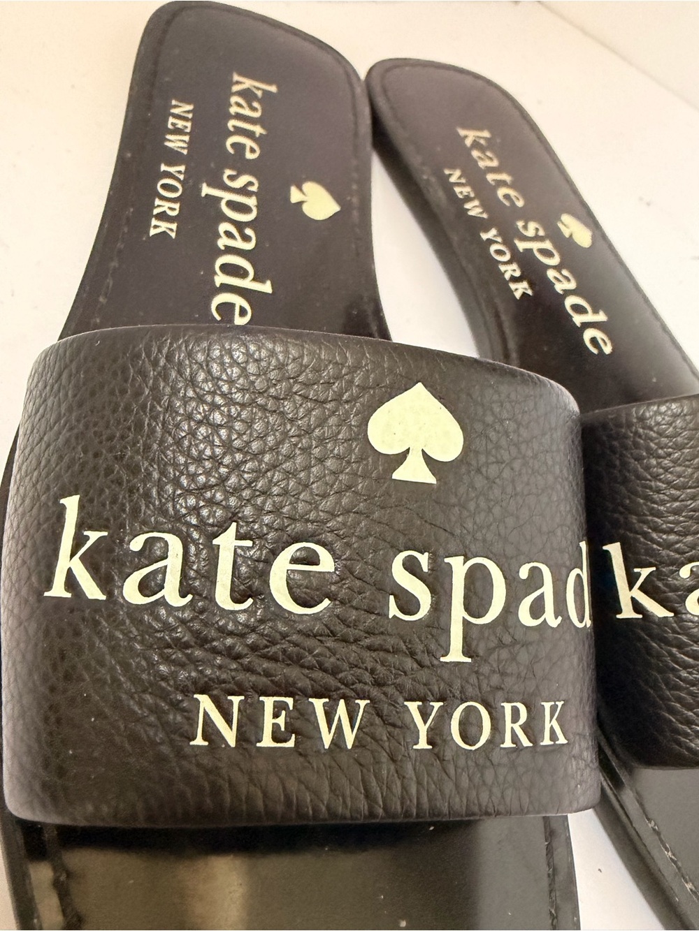 kate spade Black Logo Leather Slide Sandals